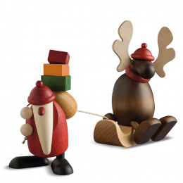 Köhler Weihnachtsmann mit Faultier - Elch auf Schlitten sitzend 