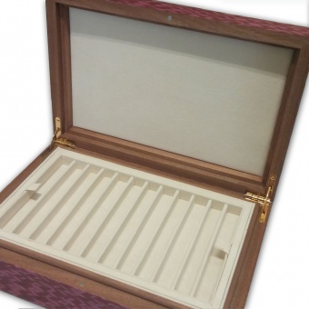 Sammler Schatulle für 23 Schreibgeräte Bordeaux Guilloche