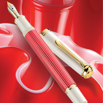 Pelikan Souverän M600 Special Edition Rot-Weiss Kolbenfüllhalter M - Mittel