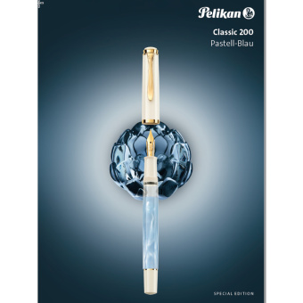 Pelikan Classic M200 Special Edition Pastell-Blau Kolbenfüllhalter Stahlfeder IB - Italic Breit